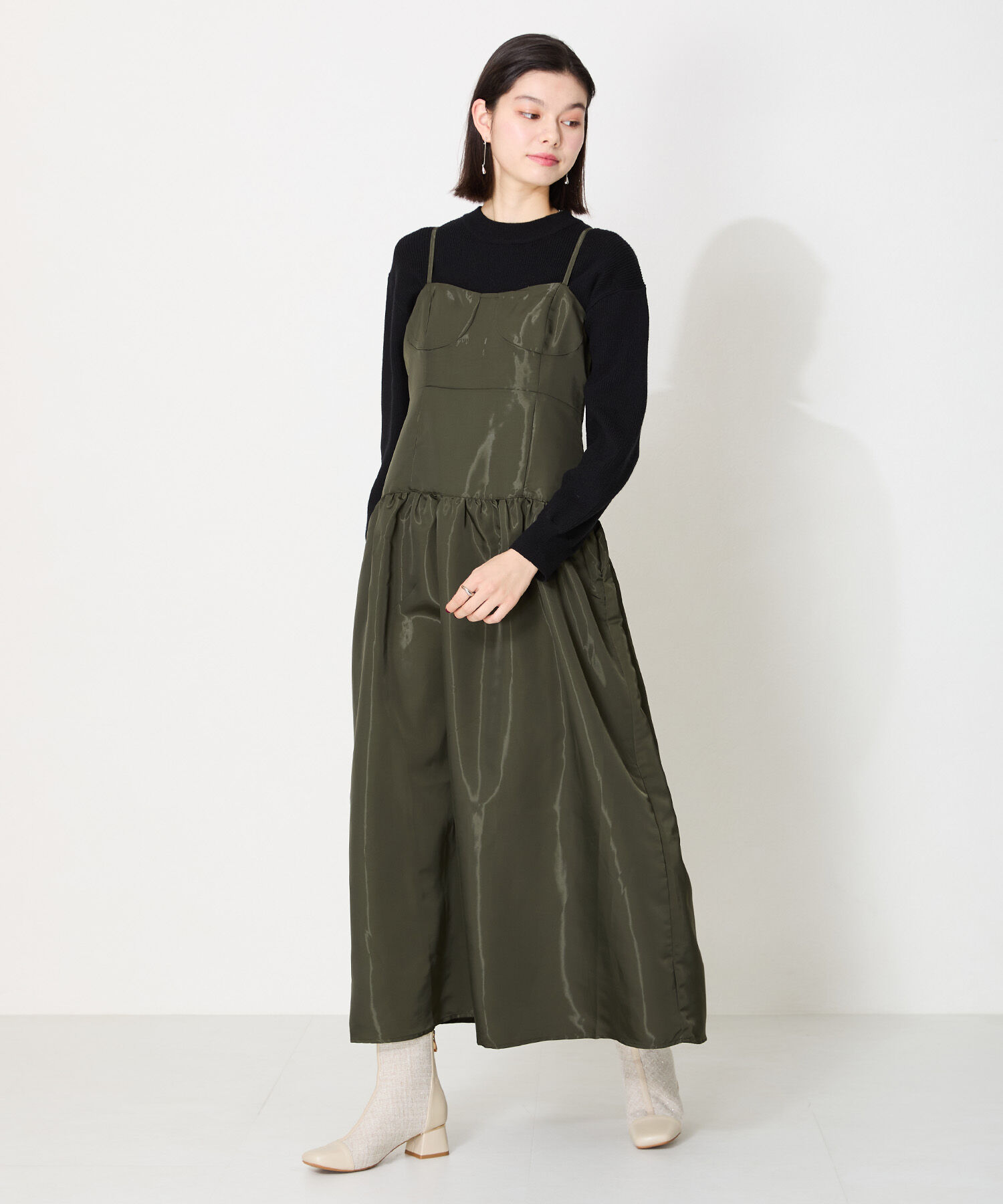 ORiental TRaffic「ツイード 切替 スクエアトゥ ブーツ /41404 ヒール5ｃｍ」|ショートブーツ|