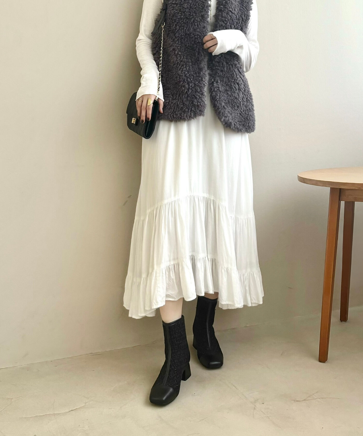 ORiental TRaffic「ツイード 切替 スクエアトゥ ブーツ /41404 ヒール5ｃｍ」|ショートブーツ|