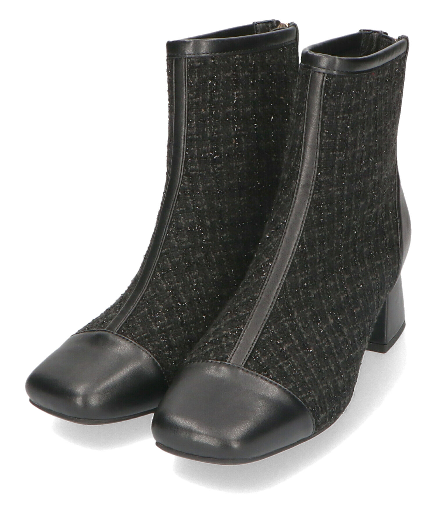 ORiental TRaffic「ツイード 切替 スクエアトゥ ブーツ /41404 ヒール5ｃｍ」|ショートブーツ|