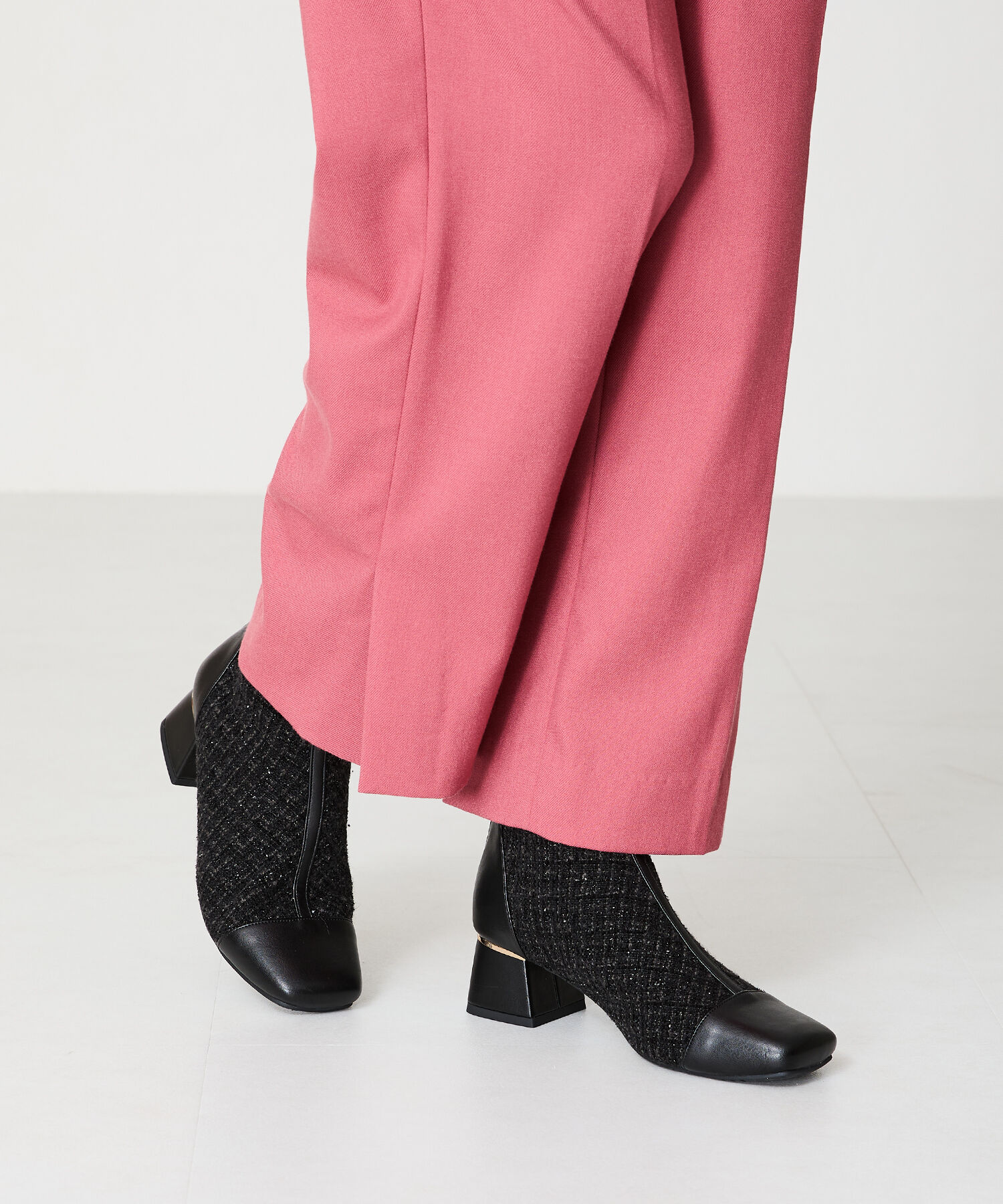 ORiental TRaffic「ツイード 切替 スクエアトゥ ブーツ /41404 ヒール5ｃｍ」|ショートブーツ|