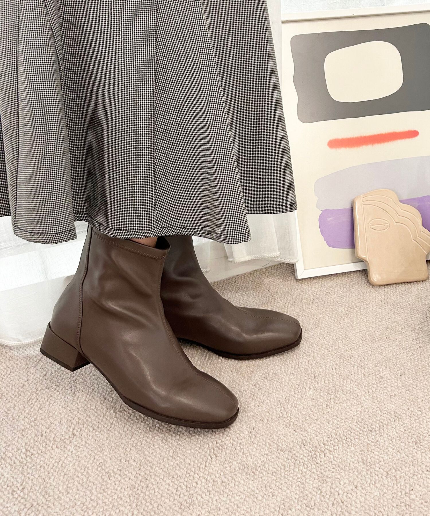 WA Oriental TRaffic「●2024秋冬新作●バックジップスクエアトゥストレッチブーツ/42403」|ショートブーツ|