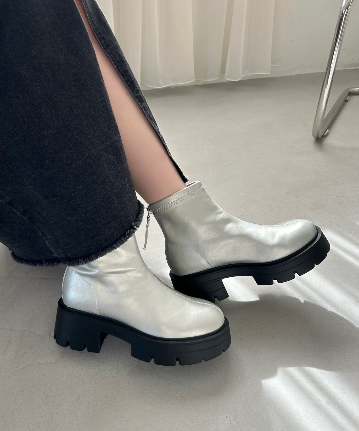 ORiental TRaffic「●2024秋冬新作●ソフトレザー厚底ショートブーツ/41416」|ショートブーツ|SILVER