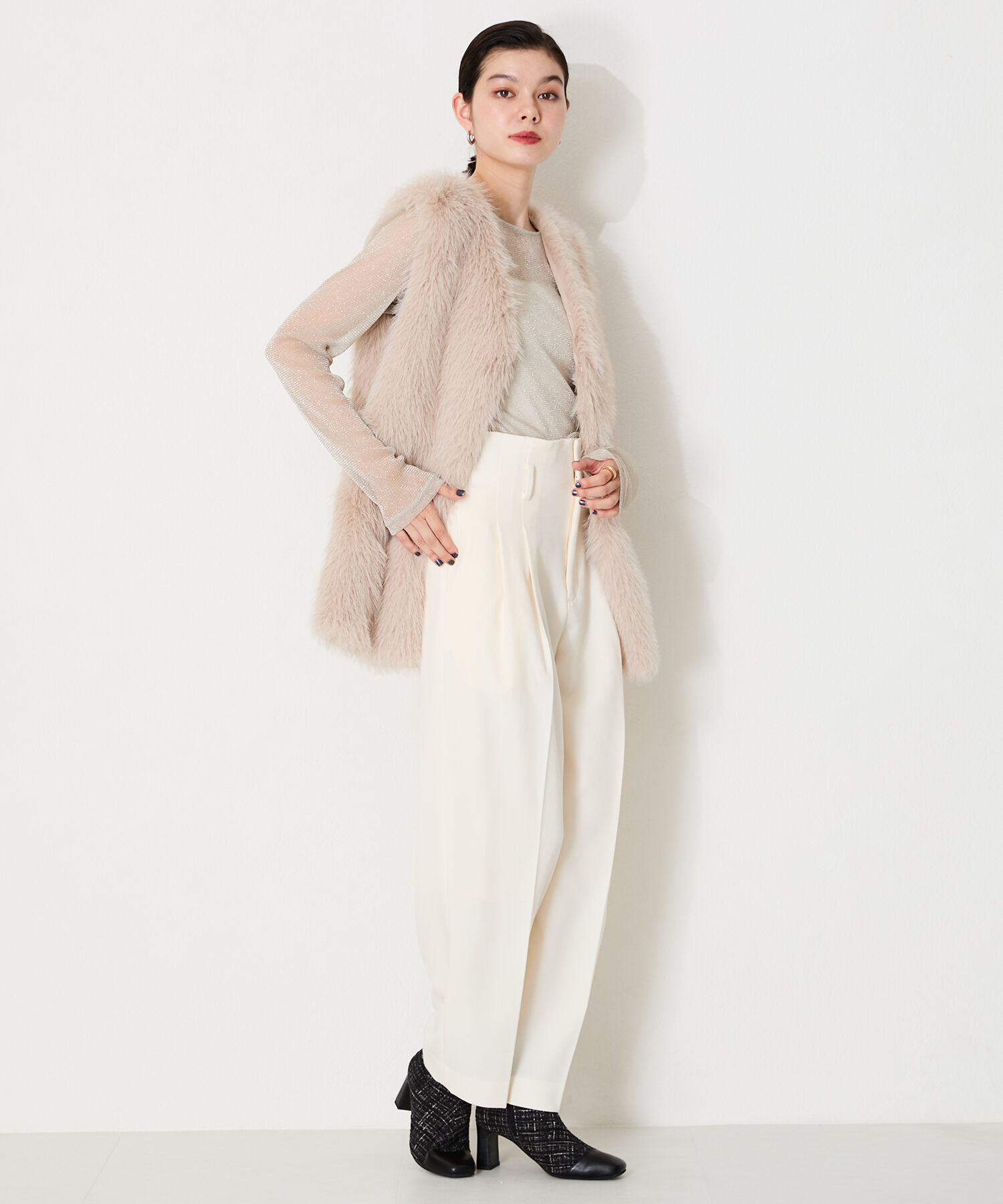 ORiental TRaffic「●2024秋冬新作●ビジューバックルツイードヒールブーツ/41419」|ショートブーツ|