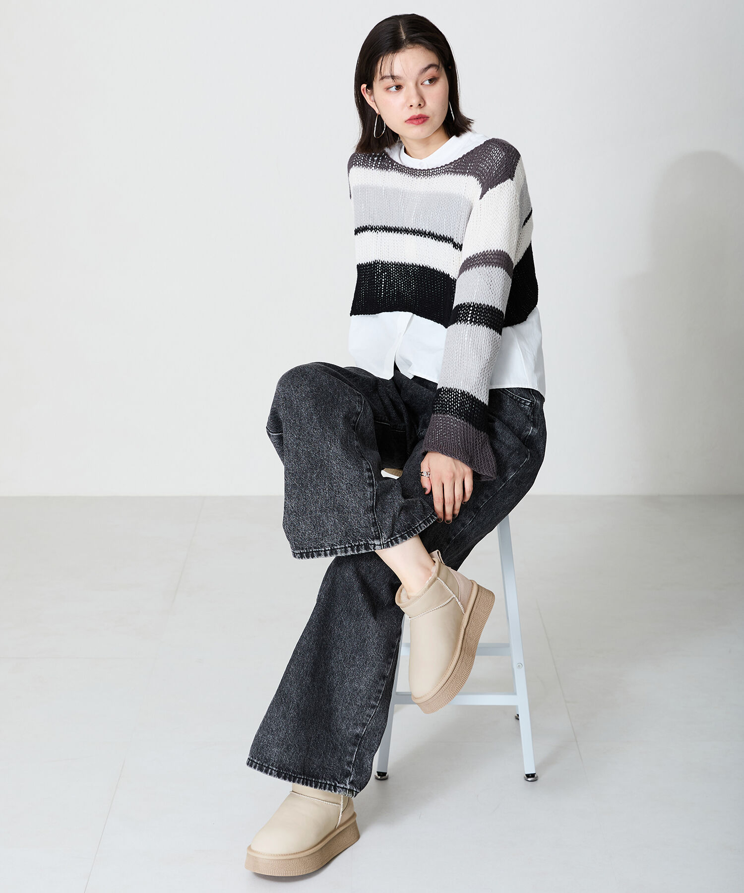 ORiental TRaffic「【 厚底 】フレアソール ムートン ショート ブーツ/41426 防寒」|ショートブーツ|