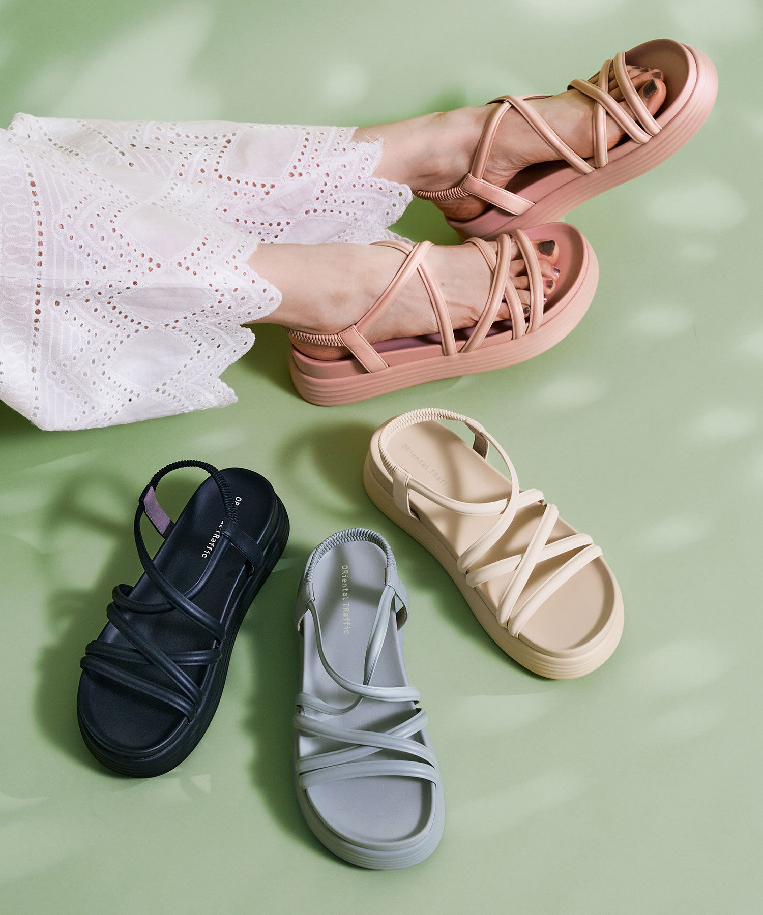 ORiental TRaffic「●2025春夏新作●クロスストラップ軽量ソールサンダル/51218 柔らかい フィット 人気 トレンド」|サンダル|PINK