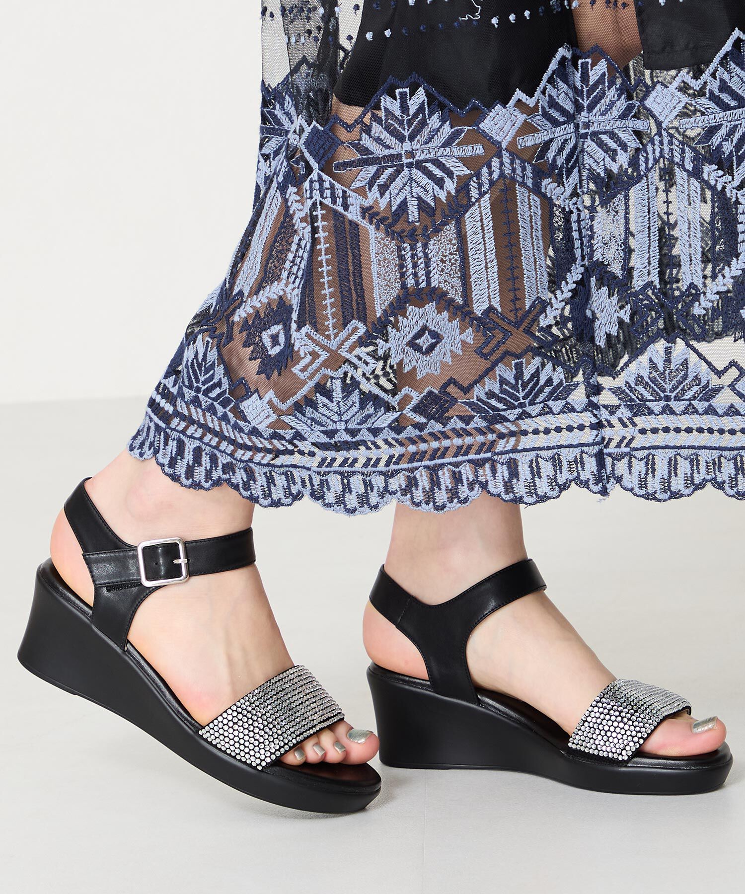 WA Oriental TRaffic「●2025春夏新作●ラインストーンウエッジヒールサンダル/52210 人気 トレンド ヒール6.5cm」|サンダル|