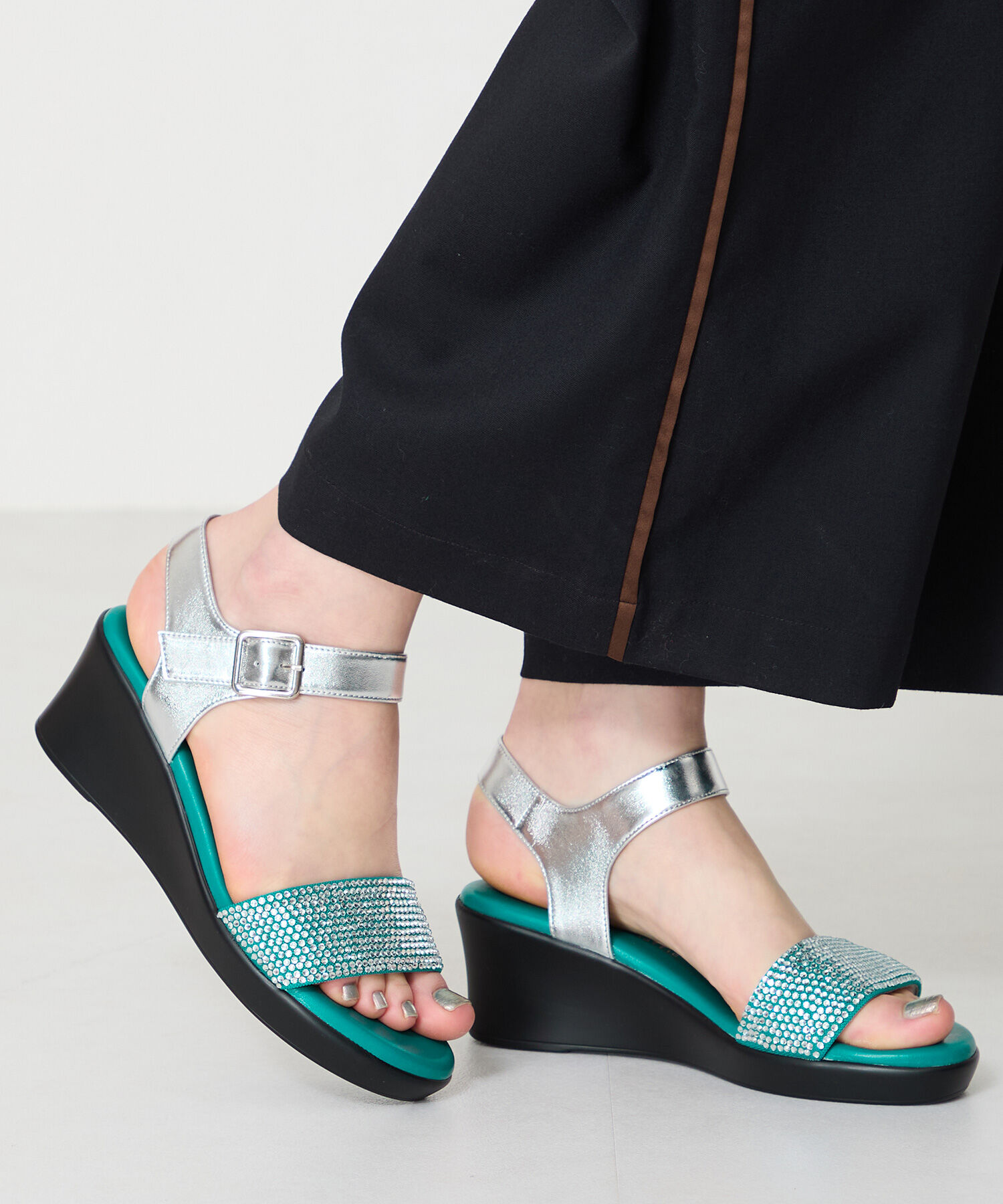 WA Oriental TRaffic「●2025春夏新作●ラインストーンウエッジヒールサンダル/52210 人気 トレンド ヒール6.5cm」|サンダル|BLUE