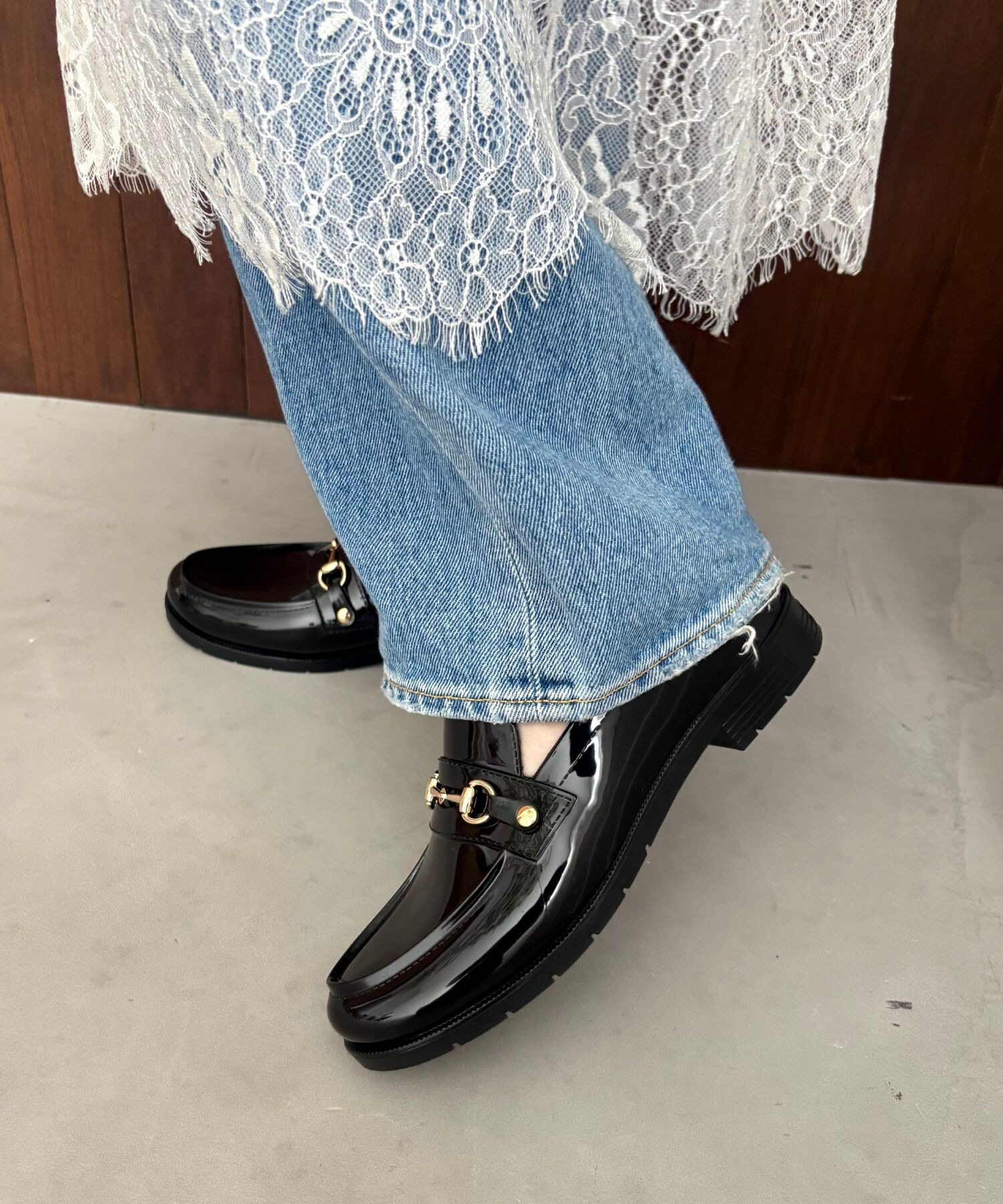 ORiental TRaffic「【防水】ビットモチーフ PVC レイン ローファー /R-1021 柔らかい 通勤 ゆったり」|パンプス|