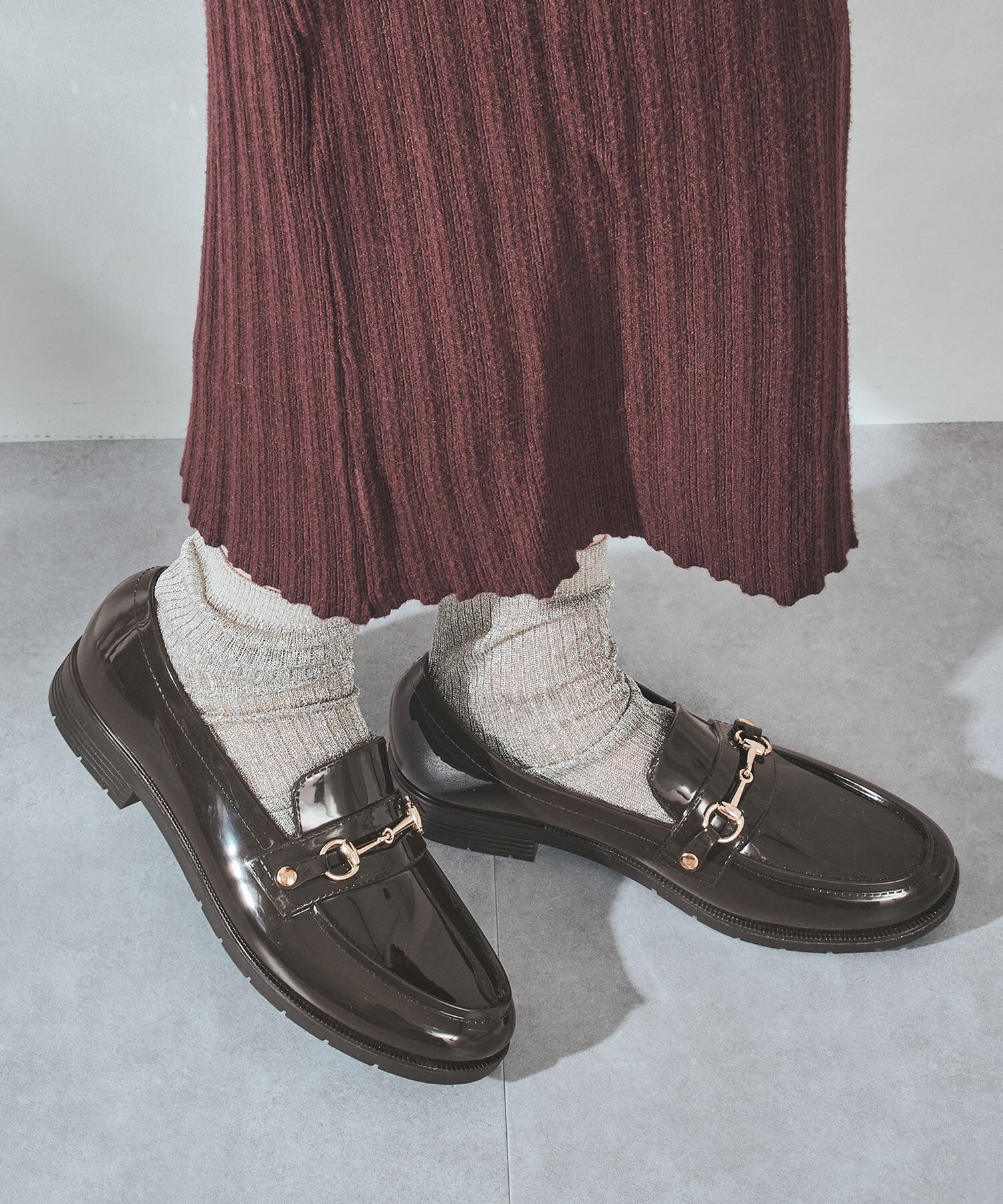 ORiental TRaffic「【防水】ビットモチーフ PVC レイン ローファー /R-1021 柔らかい 通勤 ゆったり」|パンプス|