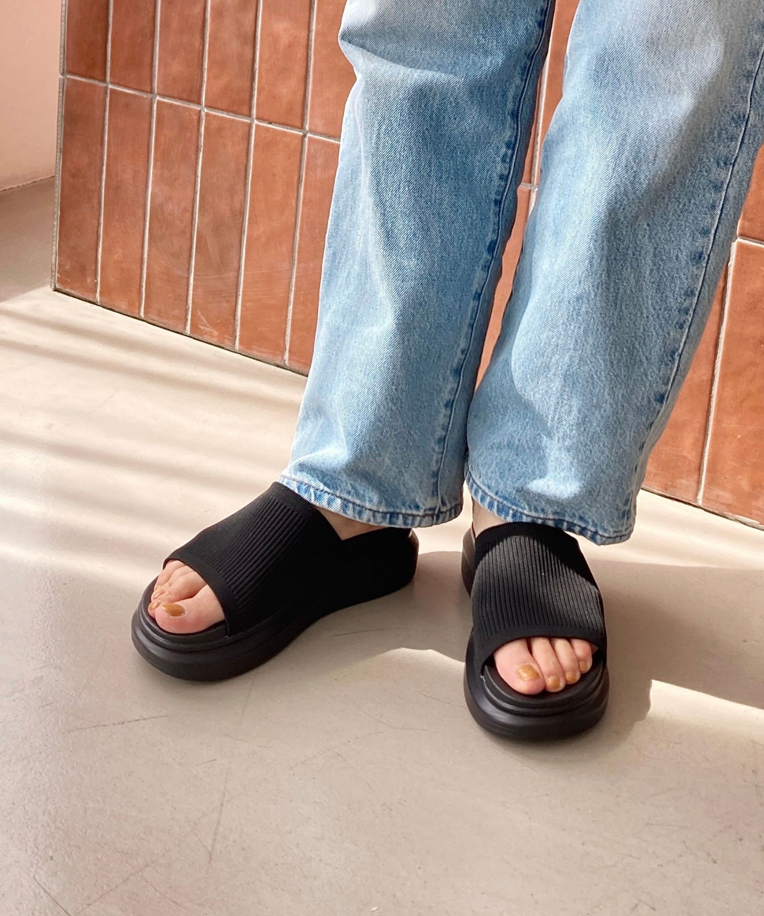 WA Oriental TRaffic「●2025春夏新作●厚底ニットミュールサンダル/52215 サンダル 厚底 ニット ミュール 人気 トレンド」|サンダル|