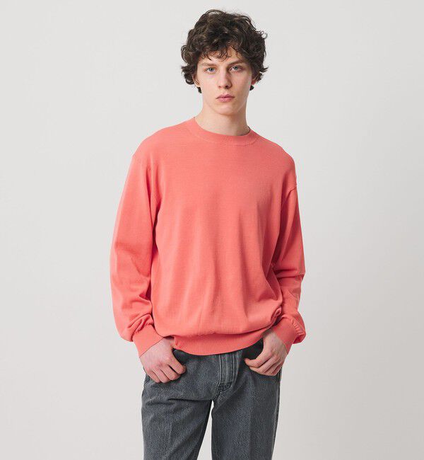 UNITED ARROWS「ハイツイストコットン ハイゲージ クルーネックニット 接触冷感」|ニット・セーター|PINK