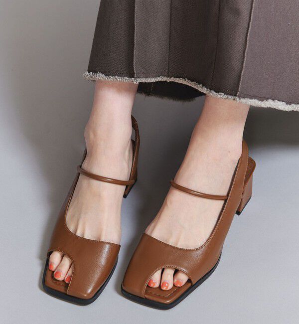 BEAUTY&YOUTH UNITED ARROWS「レザーライク オープントゥ バックストラップミュール」|サンダル|