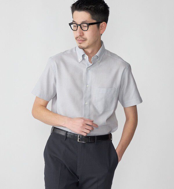 SHIPS「SHIPS: カラミ織り ボタンダウン 無地 半袖 シャツ」|シャツ・ブラウス|グレー