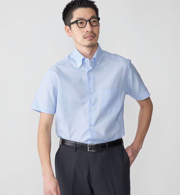 SHIPS「SHIPS: カラミ織り ボタンダウン 無地 半袖 シャツ」|シャツ・ブラウス|