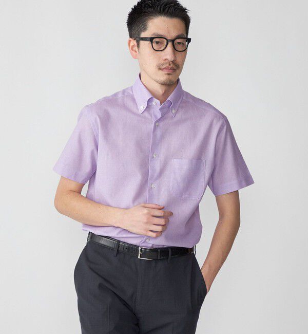 SHIPS「SHIPS: カラミ織り ボタンダウン 無地 半袖 シャツ」|シャツ・ブラウス|