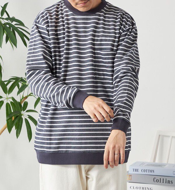 SHIPS any「SHIPS any: ソリッド / ボーダー スウェットライク Tシャツ (ロンT)◇」|Tシャツ・カットソー|ネイビー