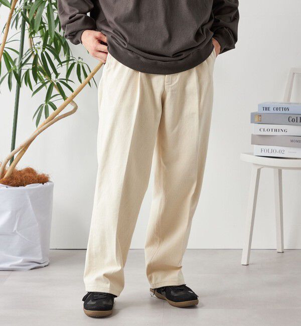 SHIPS any「SHIPS any: コットンツイル 1タック ワイド トラウザーズ 〈ナチュラル〉◇」|チノ|