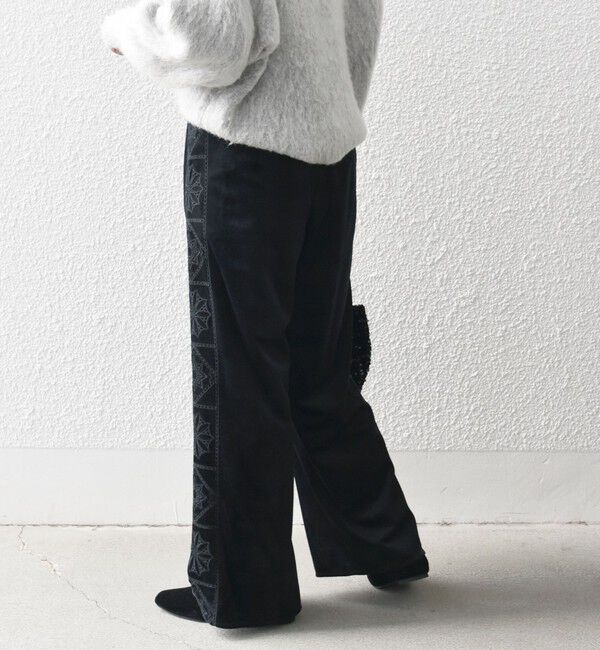 SHIPS any「bon_meur:〈洗濯機可能〉ベロア カットワーク パンツ」|その他|ブラック