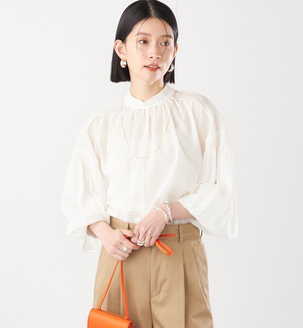 SHIPS for women「〈手洗い可能〉ボイル オーガンジー シャーリング ボリューム ブラウス 24SS ◇」|シャツ・ブラウス|