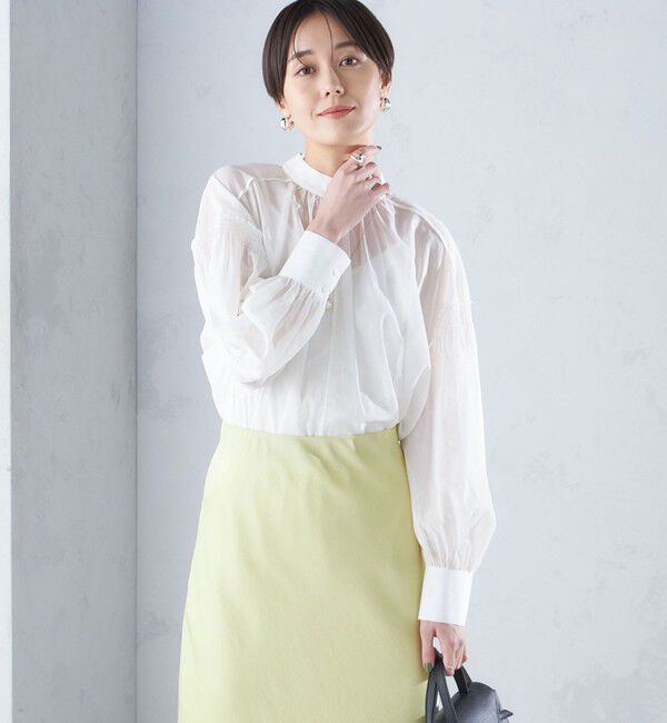 SHIPS for women「〈手洗い可能〉ボイル オーガンジー シャーリング ボリューム ブラウス 24SS ◇」|シャツ・ブラウス|