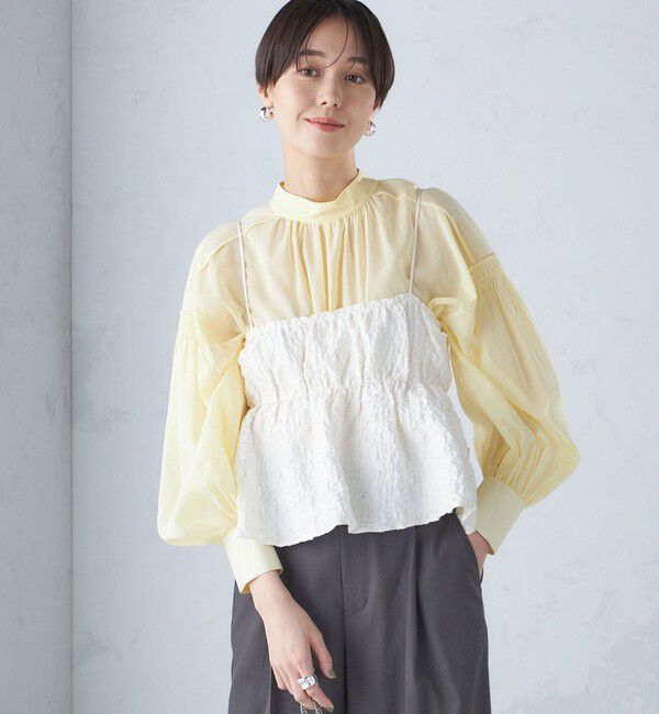 SHIPS for women「〈手洗い可能〉ボイル オーガンジー シャーリング ボリューム ブラウス 24SS ◇」|シャツ・ブラウス|