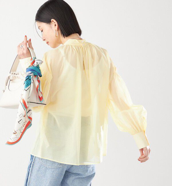 SHIPS for women「〈手洗い可能〉ボイル オーガンジー シャーリング ボリューム ブラウス 24SS ◇」|シャツ・ブラウス|