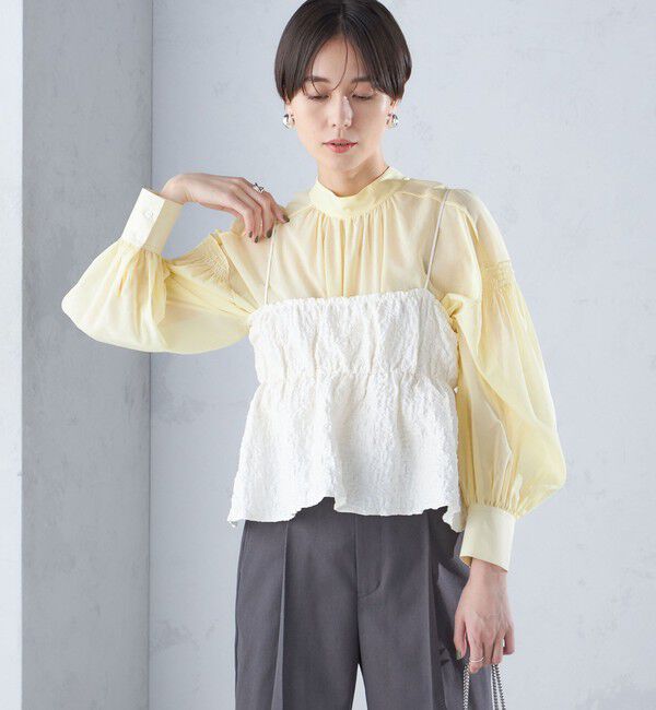 SHIPS for women「〈手洗い可能〉ボイル オーガンジー シャーリング ボリューム ブラウス 24SS ◇」|シャツ・ブラウス|