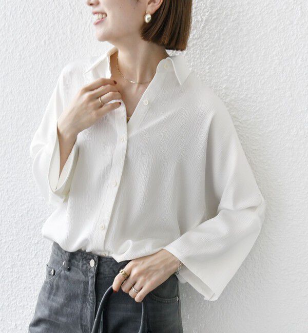 SHIPS any「SHIPS any:〈手洗い可能〉ラフ サテン ビック シルエット シャツ」|シャツ・ブラウス|ホワイト