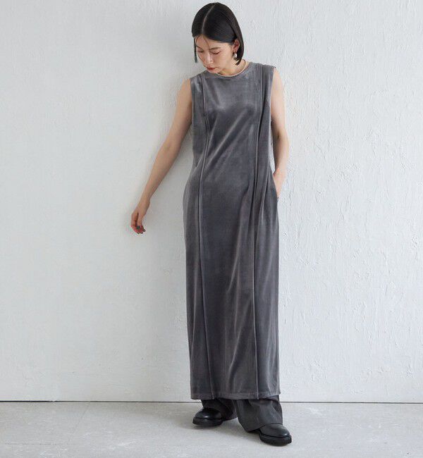 SHIPS for women「Wai＋:〈手洗い可能〉ストレッチ ポリエステル ベロア ワンピース」|ワンピース|グレー