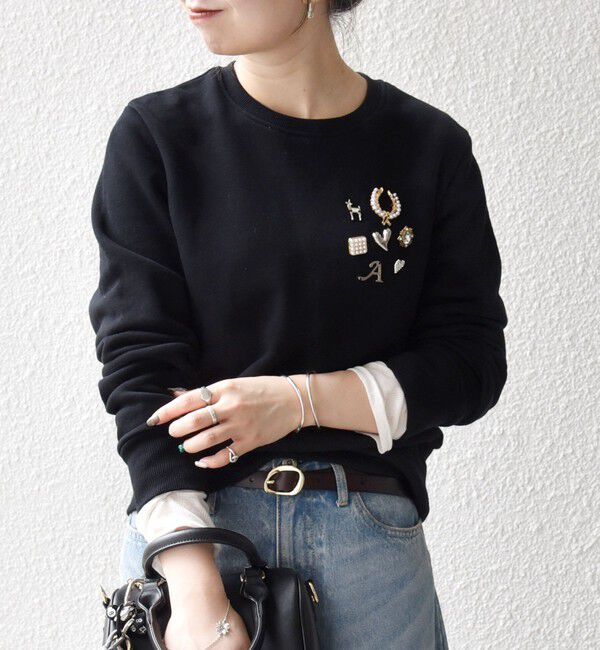 SHIPS any「SHIPS any:〈手洗い可能〉裏起毛 ビジュー クルーネック コンパクト プルオーバー」|スウェット・ジャージ|