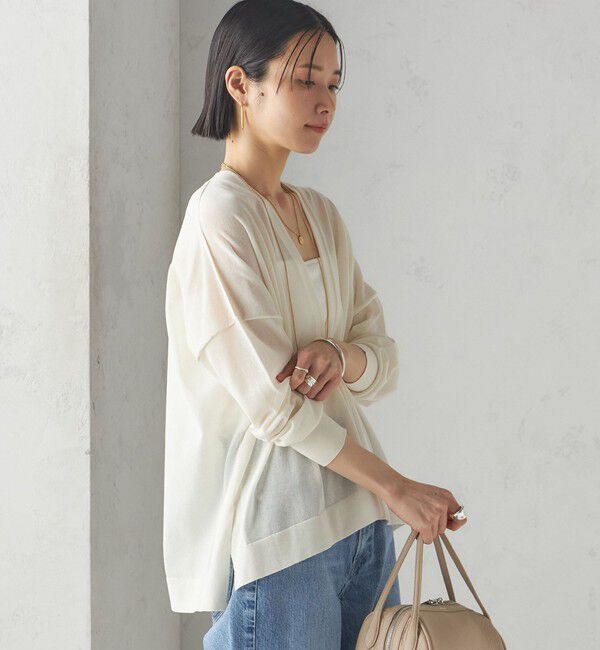 SHIPS for women「〈手洗い可能〉18G フィルミーコットン Vネック 1ボタン カーディガン」|カーディガン|