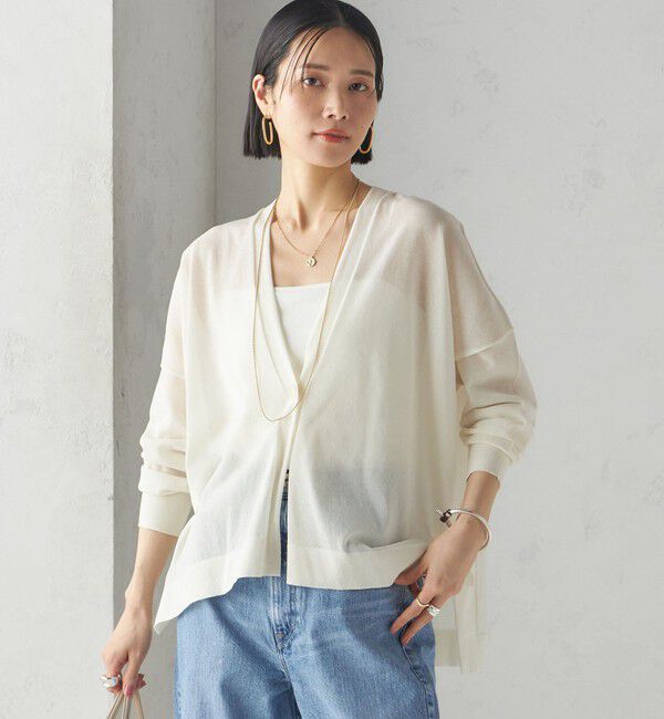 SHIPS for women「〈手洗い可能〉18G フィルミーコットン Vネック 1ボタン カーディガン」|カーディガン|