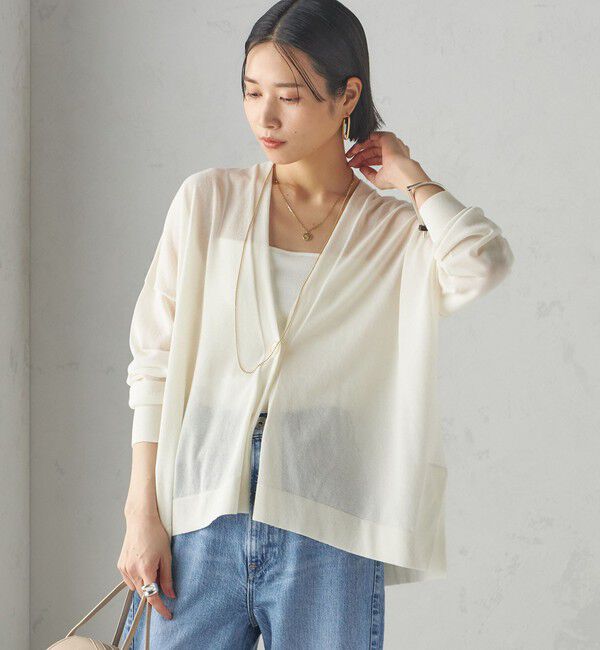 SHIPS for women「〈手洗い可能〉18G フィルミーコットン Vネック 1ボタン カーディガン」|カーディガン|