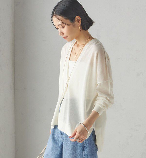 SHIPS for women「〈手洗い可能〉18G フィルミーコットン Vネック 1ボタン カーディガン」|カーディガン|