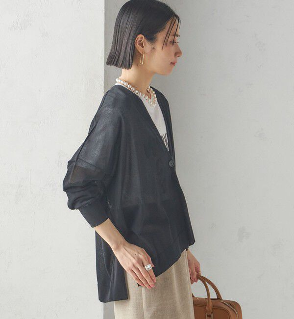 SHIPS for women「〈手洗い可能〉18G フィルミーコットン Vネック 1ボタン カーディガン」|カーディガン|