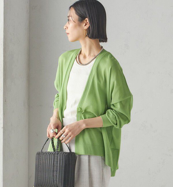 SHIPS for women「〈手洗い可能〉18G フィルミーコットン Vネック 1ボタン カーディガン」|カーディガン|