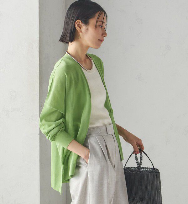 SHIPS for women「〈手洗い可能〉18G フィルミーコットン Vネック 1ボタン カーディガン」|カーディガン|