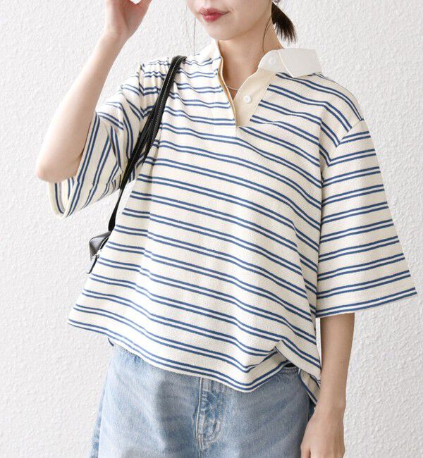 SHIPS any「SHIPS any:〈洗濯機可能〉パイル ボーダー ラガーTEE」|Tシャツ・カットソー|ブルー