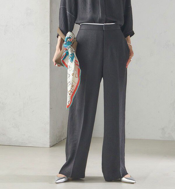 SHIPS for women「〈接触冷感/吸水速乾〉アセテート ワッシャー ウエスト デザイン パンツ」|スラックス|ブラック