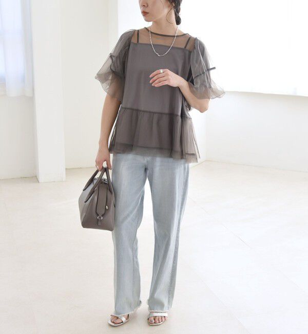 quaranciel「quaranciel:〈手洗い可能〉チュール パフスリーブ ドッキング プルオーバー」|Tシャツ・カットソー|