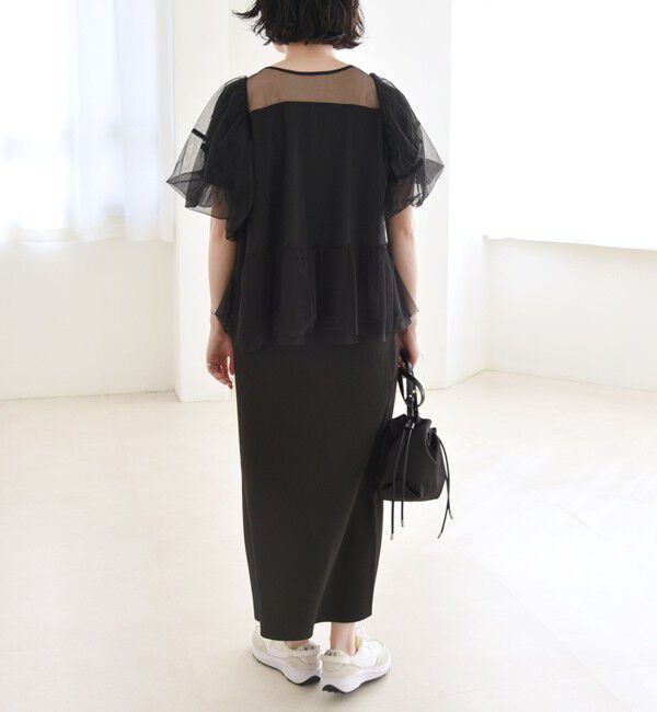 quaranciel「quaranciel:〈手洗い可能〉チュール パフスリーブ ドッキング プルオーバー」|Tシャツ・カットソー|