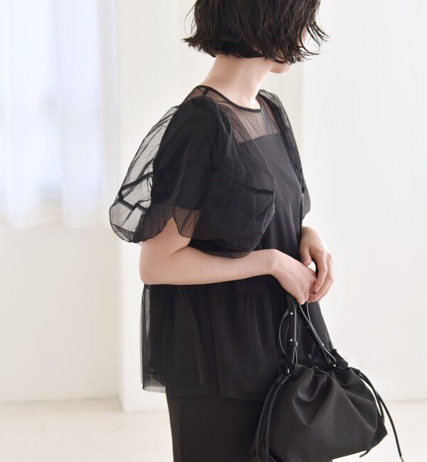 quaranciel「quaranciel:〈手洗い可能〉チュール パフスリーブ ドッキング プルオーバー」|Tシャツ・カットソー|