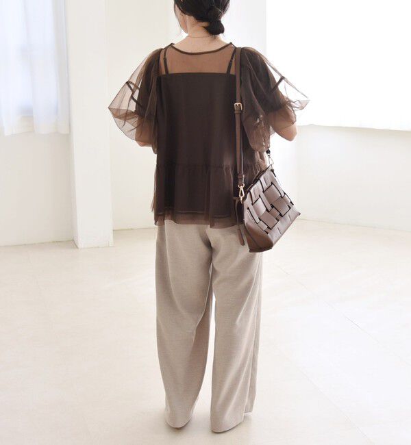 quaranciel「quaranciel:〈手洗い可能〉チュール パフスリーブ ドッキング プルオーバー」|Tシャツ・カットソー|