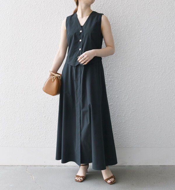 SHIPS any「SHIPS any:〈洗濯機可能〉タイプライター ジレ レイヤードデザイン ワンピース」|ワンピース|ブラック