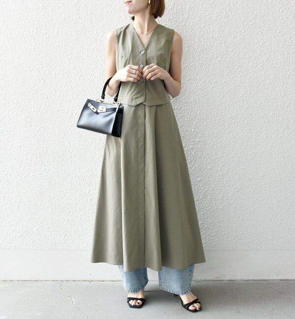 SHIPS any「SHIPS any:〈洗濯機可能〉タイプライター ジレ レイヤードデザイン ワンピース」|ワンピース|オリーブ