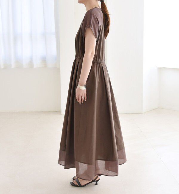 quaranciel「quaranciel :〈洗濯機可能〉シアー ドッキング Vネック フレンチスリーブ ワンピース」|ワンピース|