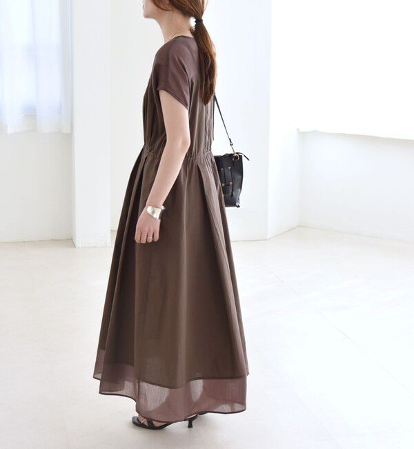 quaranciel「quaranciel :〈洗濯機可能〉シアー ドッキング Vネック フレンチスリーブ ワンピース」|ワンピース|