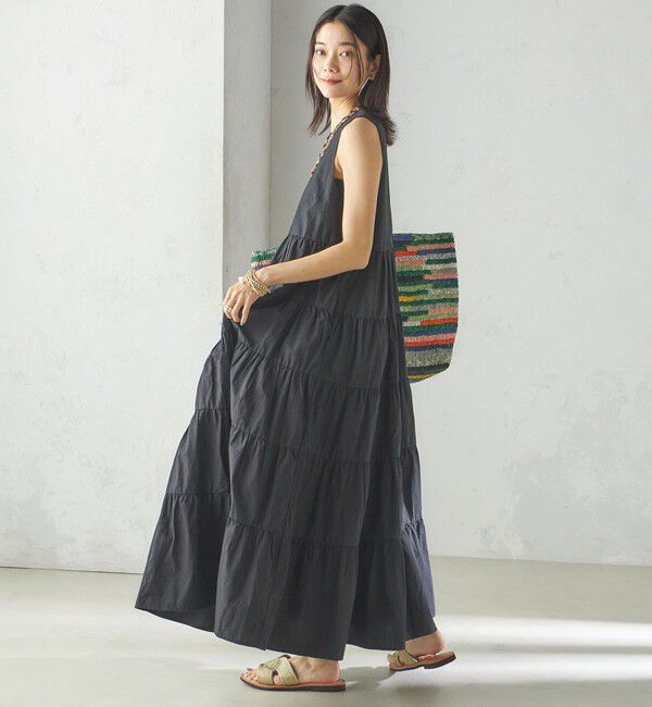 SHIPS for women「〈手洗い可能〉Fanaka:ポプリン ティアード ロング ワンピース」|ワンピース|