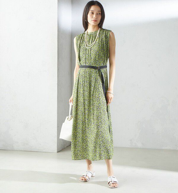 SHIPS for women「〈手洗い可能〉割繊 フラワー プリント ノースリーブ ワンピース」|ワンピース|イエロー系