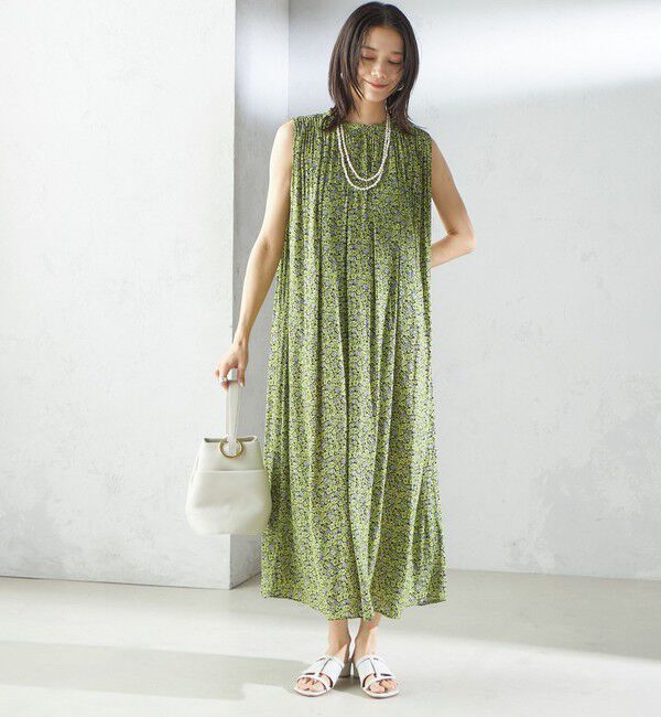 SHIPS for women「〈手洗い可能〉割繊 フラワー プリント ノースリーブ ワンピース」|ワンピース|